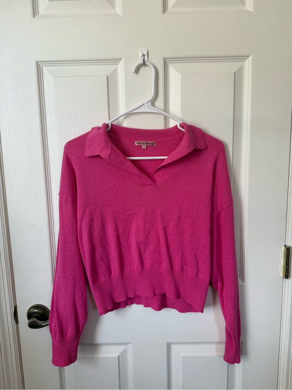 Pink Collared V-Neck Sweater